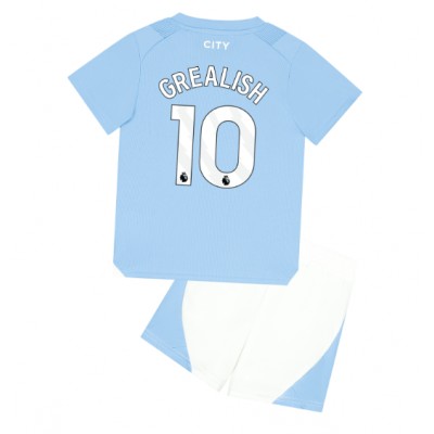 Otroški Nogometni dresi Manchester City Jack Grealish #10 Domači 2023-24 Kratek Rokav (+ Kratke hlače)